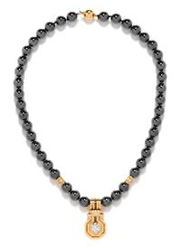 An 18 Karat Yellow Gold, Diamond and Hematite Bead Necklace, Italian, 87.00 dwts.