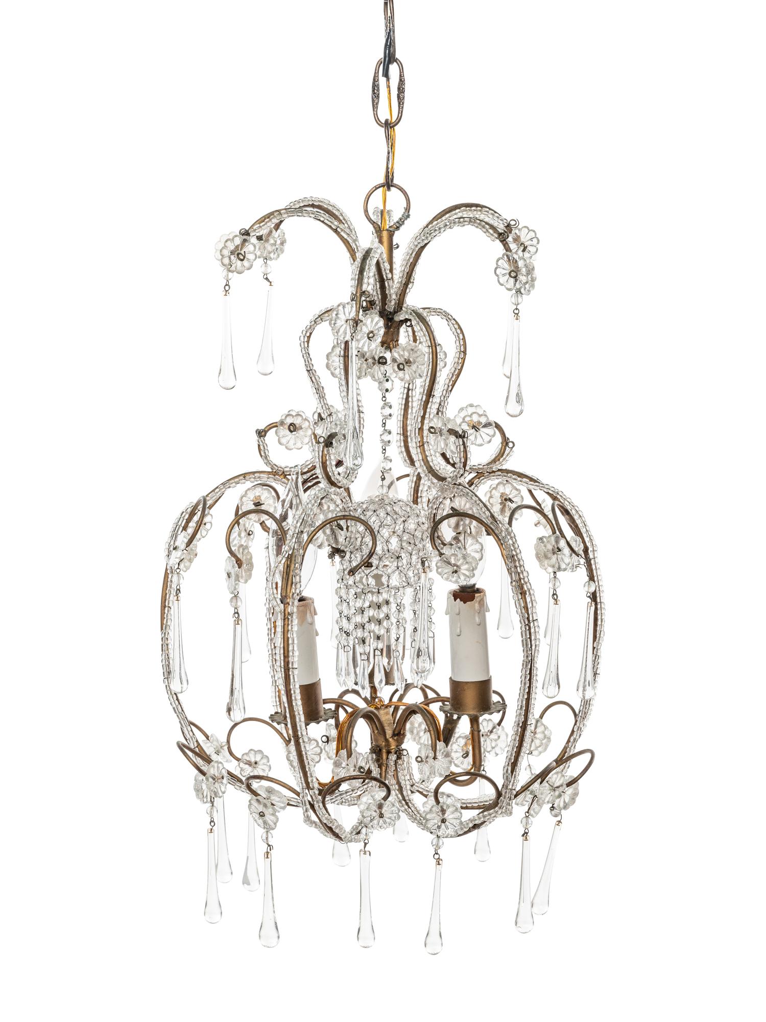A French Beaded Chandelier in the Style of Maison Baguès