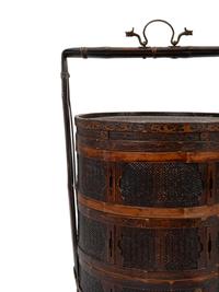 A Pair of Chinese Bamboo Picnic Baskets and Two Lacquer Low Tables — 20TH CENTURY