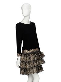 Oscar de la Renta, Velvet & Gold Lace Dress, 1980s Runway Sample