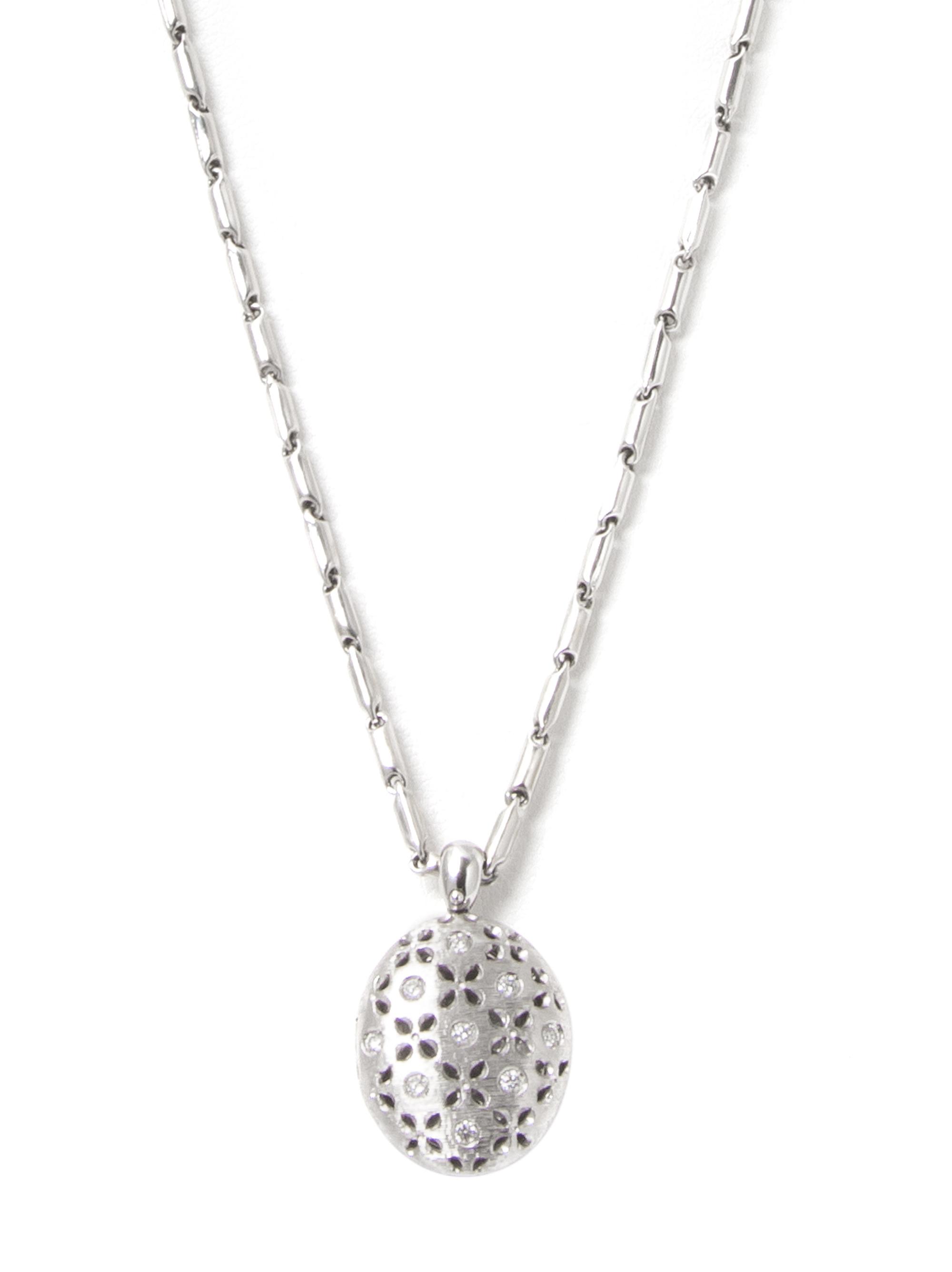 An 18 Karat White Gold, Diamond and Ruby Locket with Chain, Roberto Coin, 10.20 dwts.