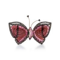 CARVED TOURMALINE BUTTERFLY BROOCH