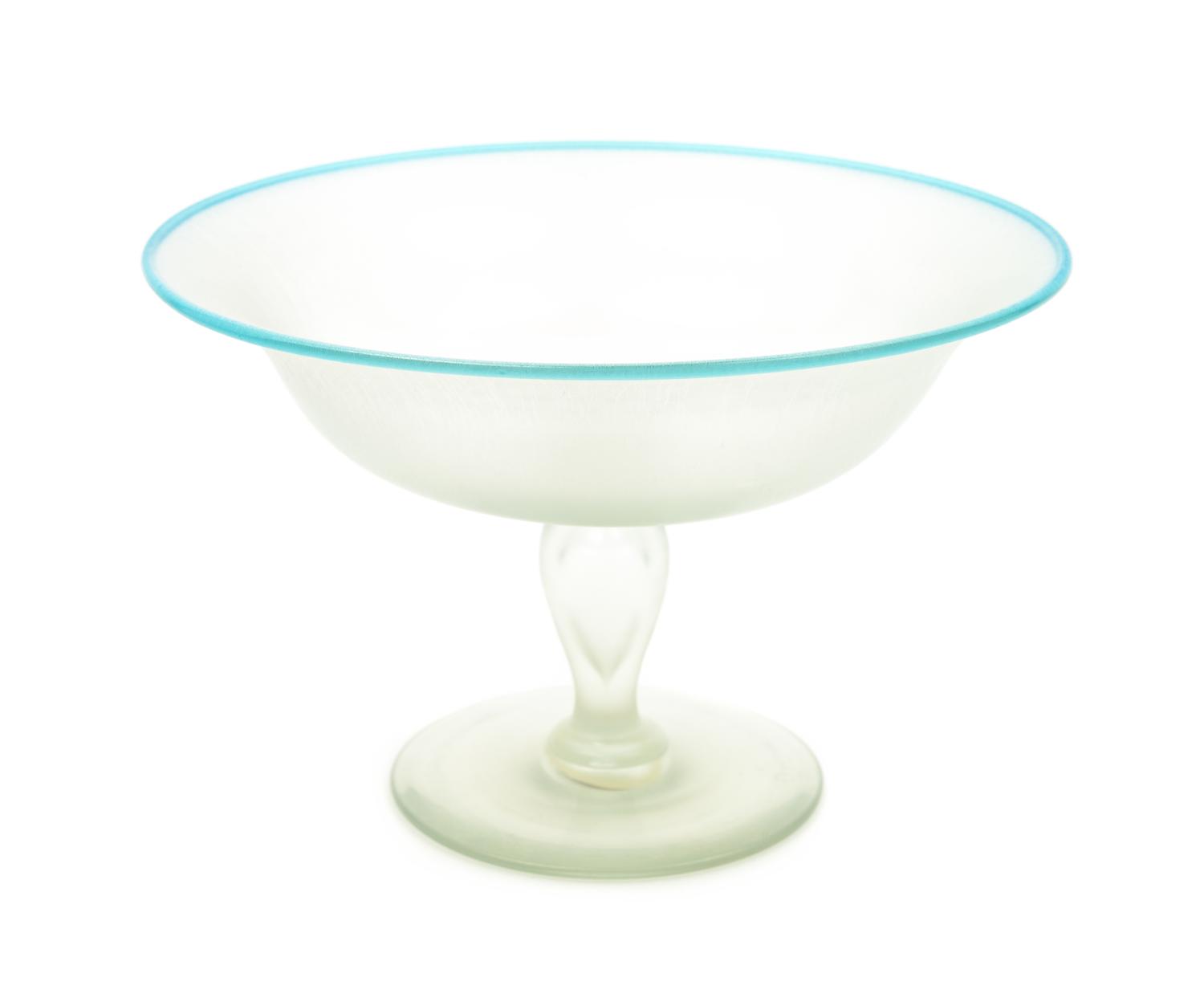 Steuben, EARLY 20TH CENTURY, a Verre de Soie compote with blue lip wrap