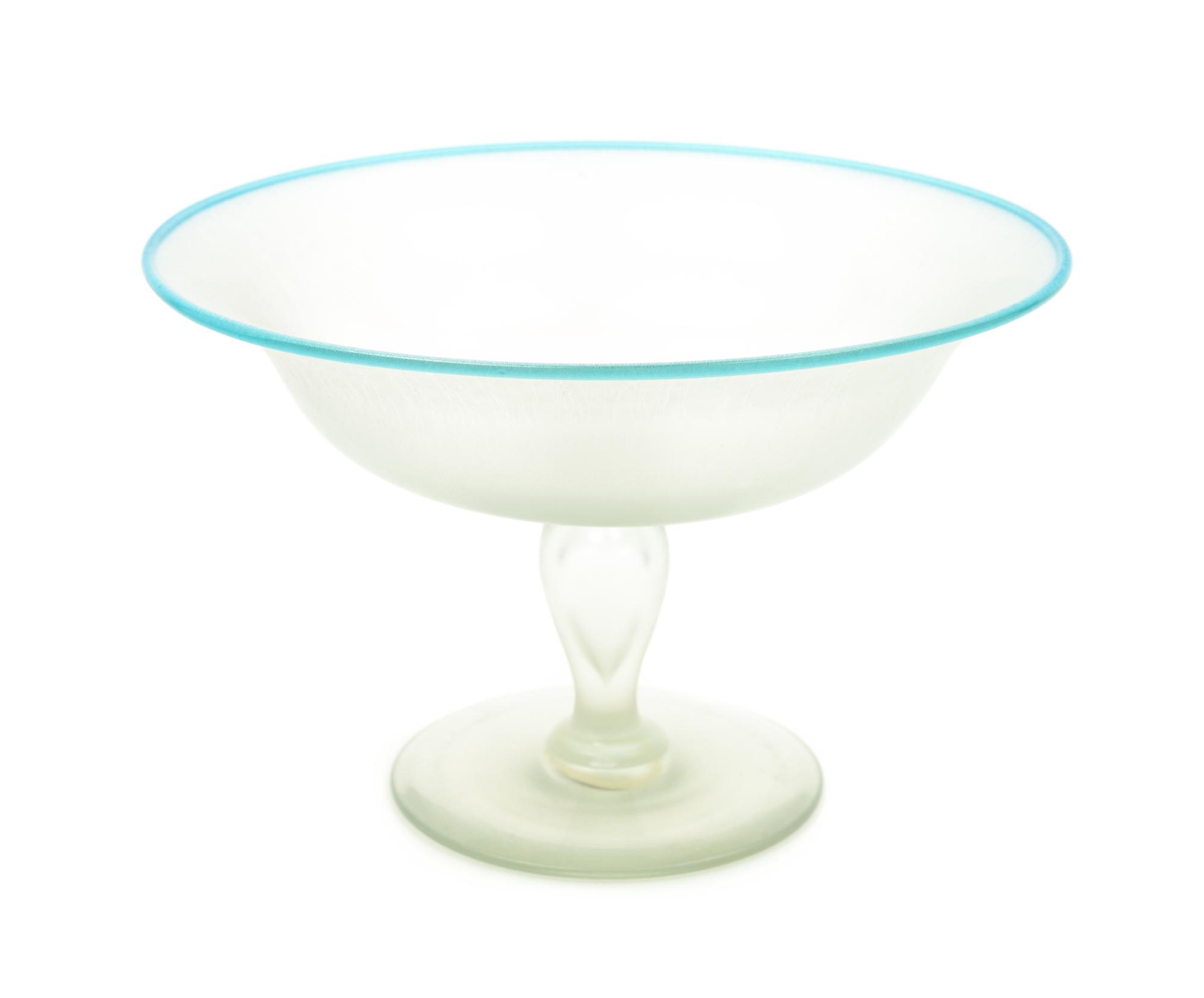 Steuben, EARLY 20TH CENTURY, a Verre de Soie compote with blue lip wrap