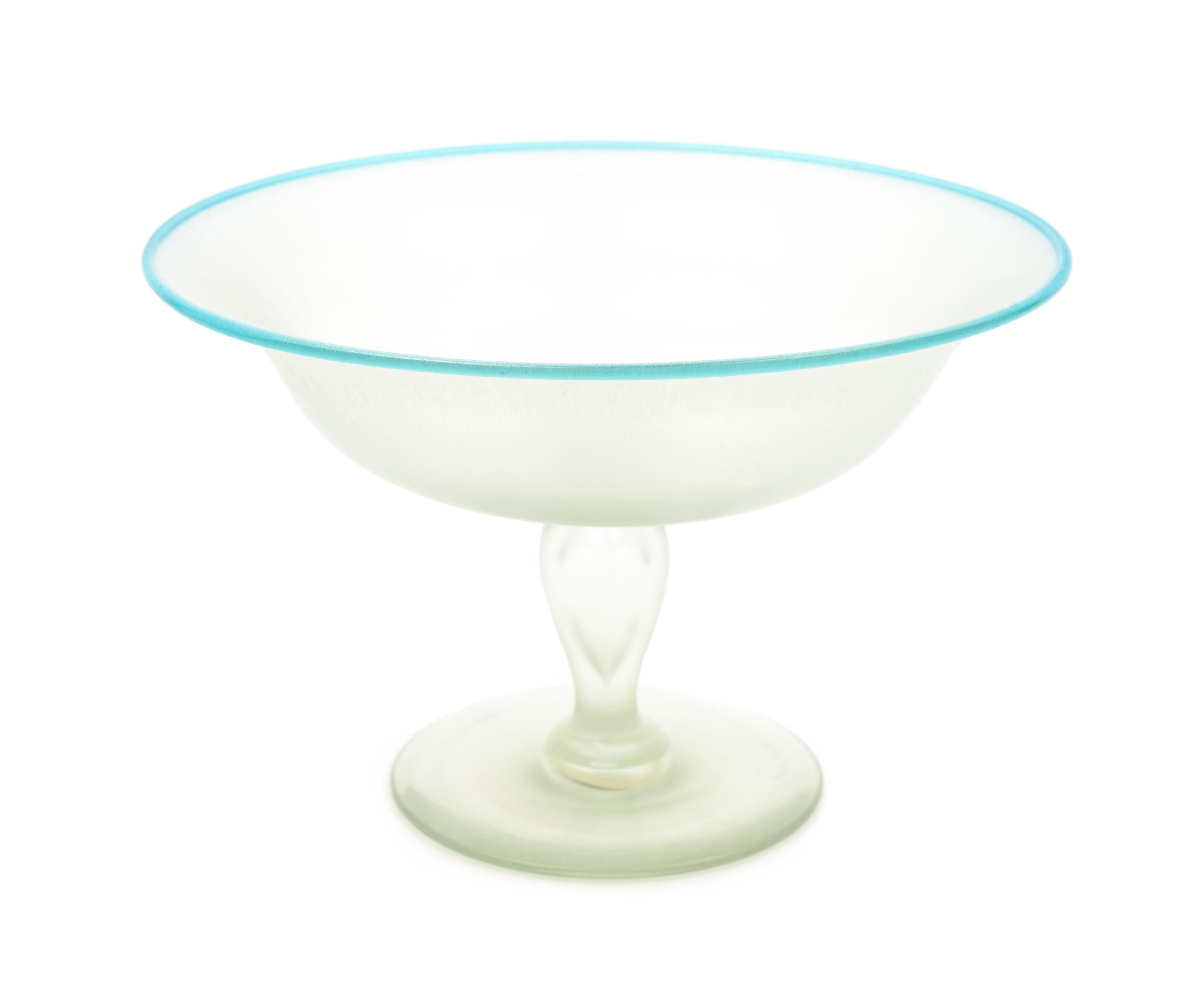 Steuben, EARLY 20TH CENTURY, a Verre de Soie compote with blue lip wrap
