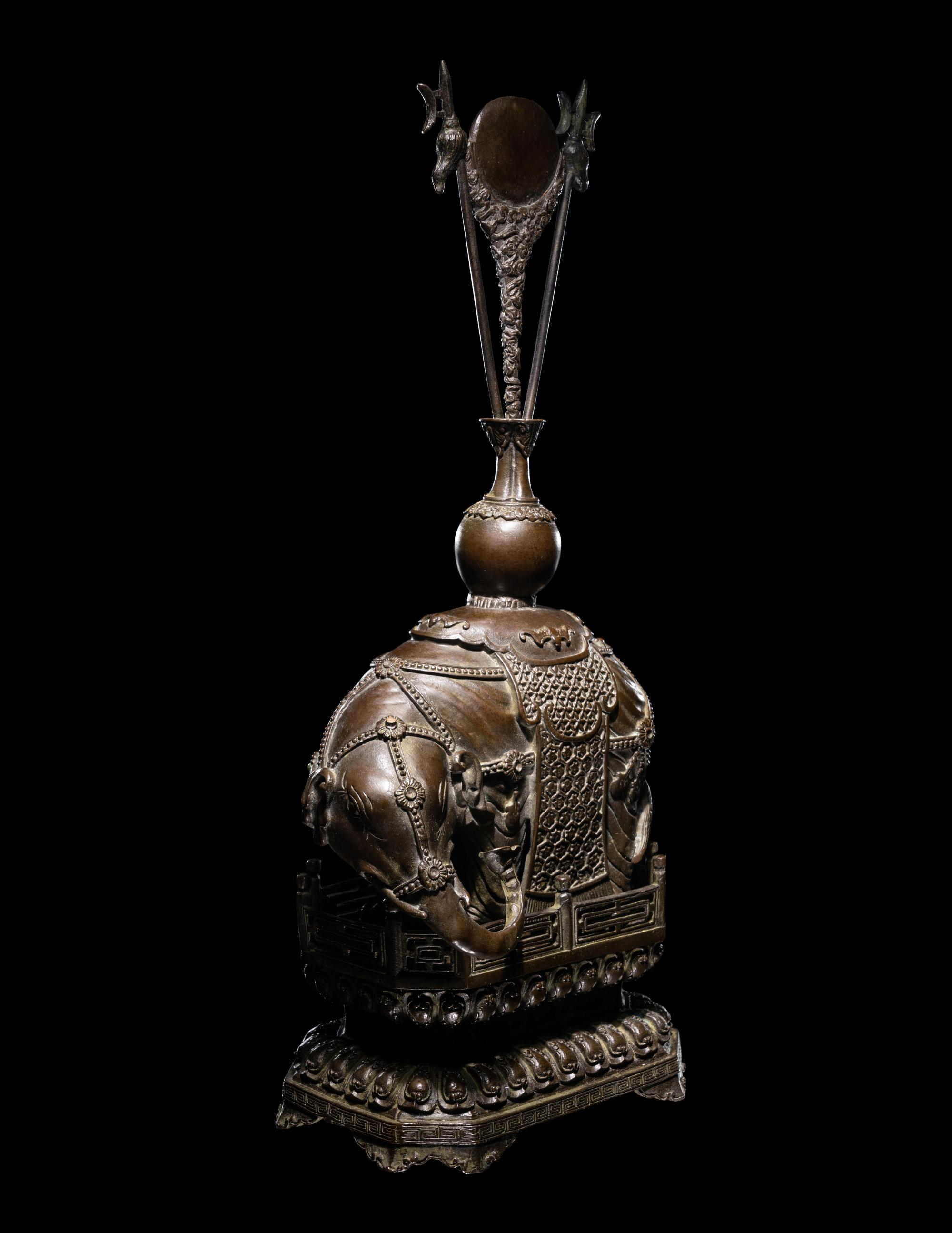 A Chinese Bronze Figure of a Caparisoned Elephant