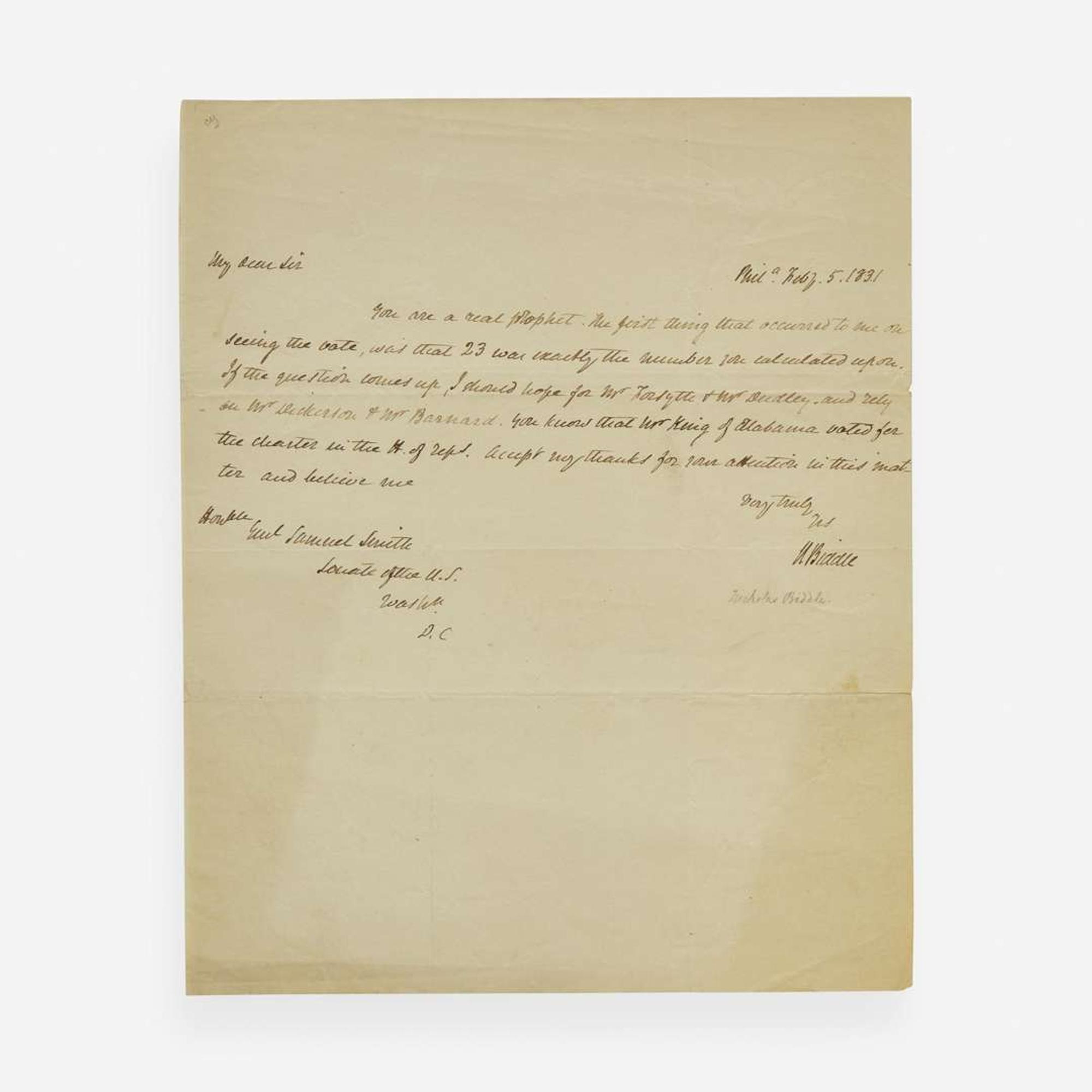 [Americana] Biddle, Nicholas, and Charles Biddle Group of 3 Signed Documents