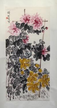 After Qian Songyan, (1899-1985), depicting yellow and pink chrysanthemums