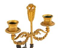 A Pair of Empire Style Gilt and Patinated Bronze Figural Two-Light Candelabra