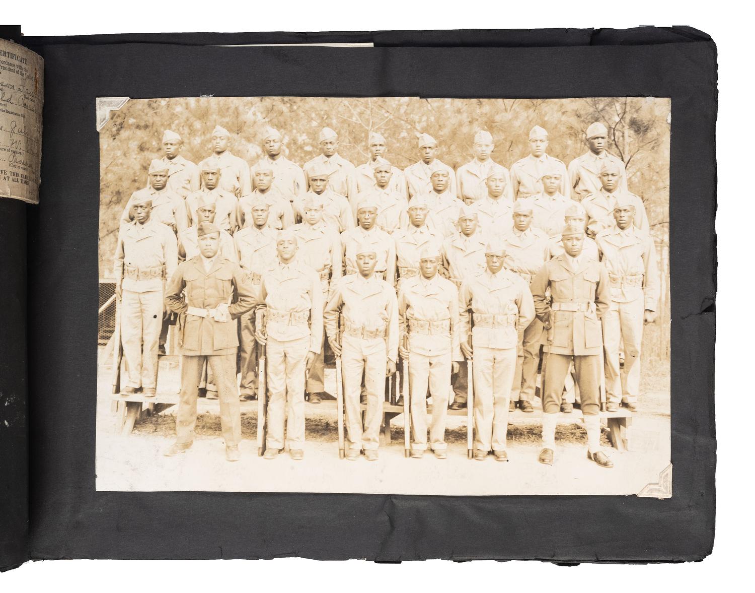 [WORLD WAR II]. Extensive US Marine Corps album identified to African American Corporal Charles H. Fowler, 52nd Defense Battalion, USMC, who trained at Montford Point, Camp Lejeune, North Carolina.