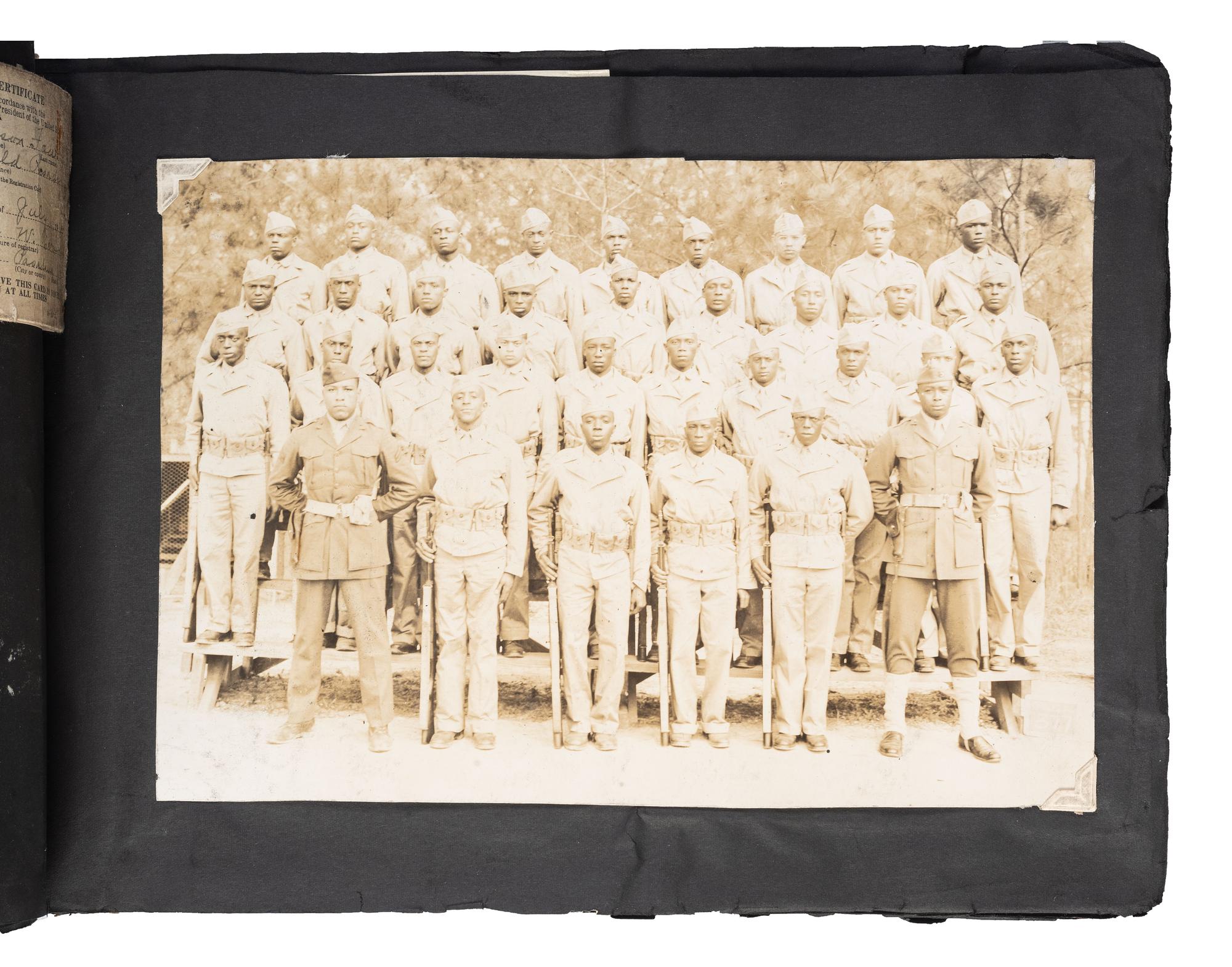 [WORLD WAR II]. Extensive US Marine Corps album identified to African American Corporal Charles H. Fowler, 52nd Defense Battalion, USMC, who trained at Montford Point, Camp Lejeune, North Carolina.