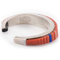 Silver, Coral, Lapis, and Ironwood Cuff Bracelet, with Gold Accents