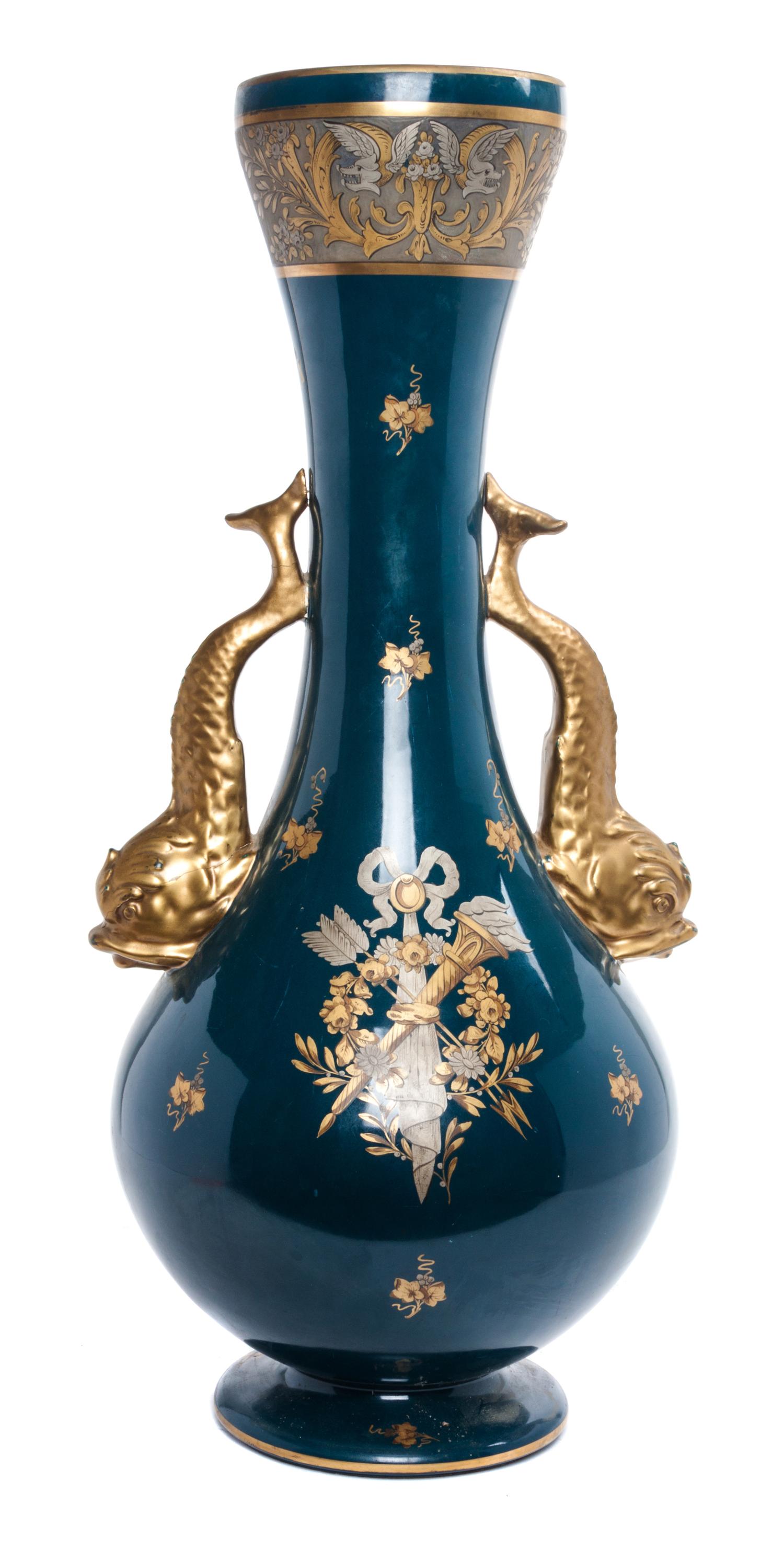 A Continental Ceramic Vase Height 25 inches.