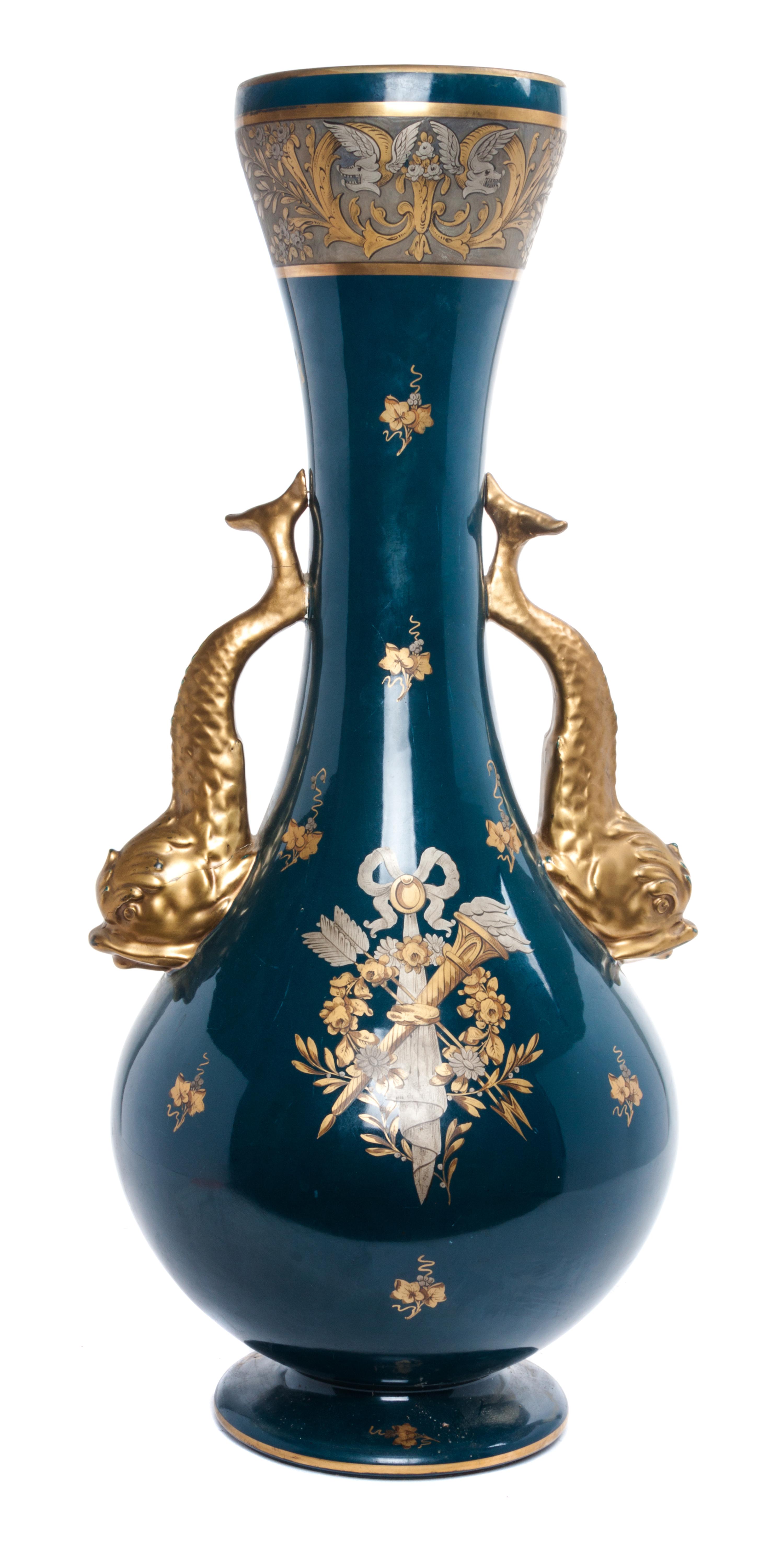 A Continental Ceramic Vase Height 25 inches.