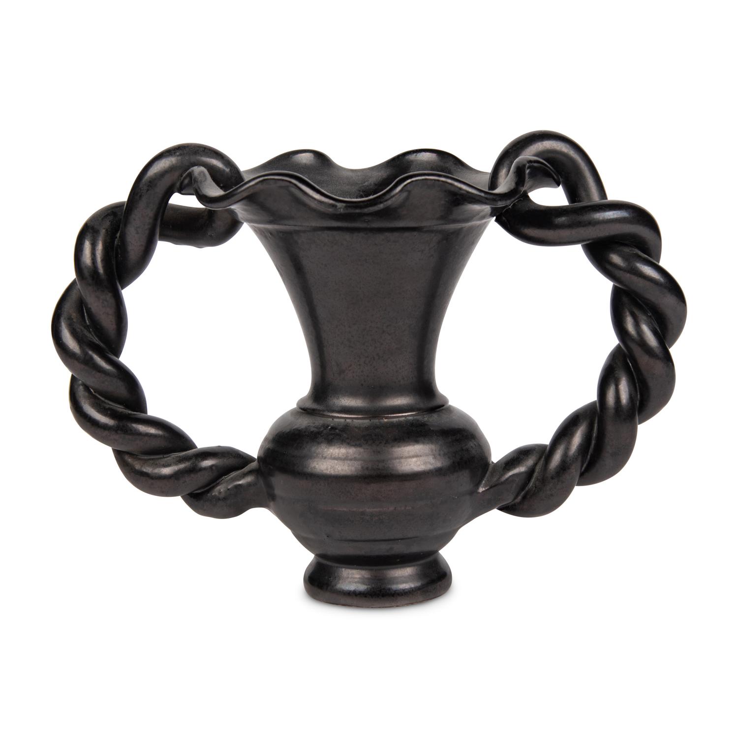 A French Black Glazed Ceramic Two-Handled Vase