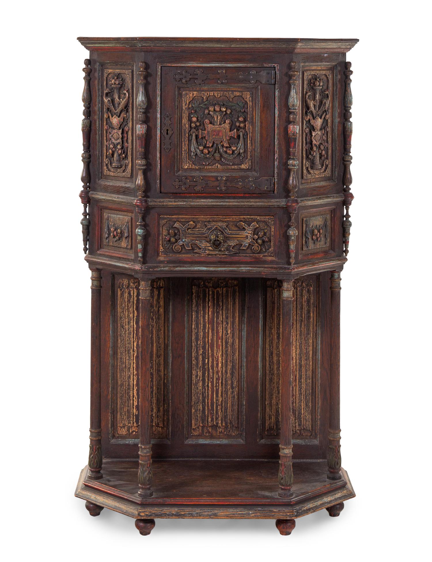 A Gothic Revival Oak Cabinet on Stand