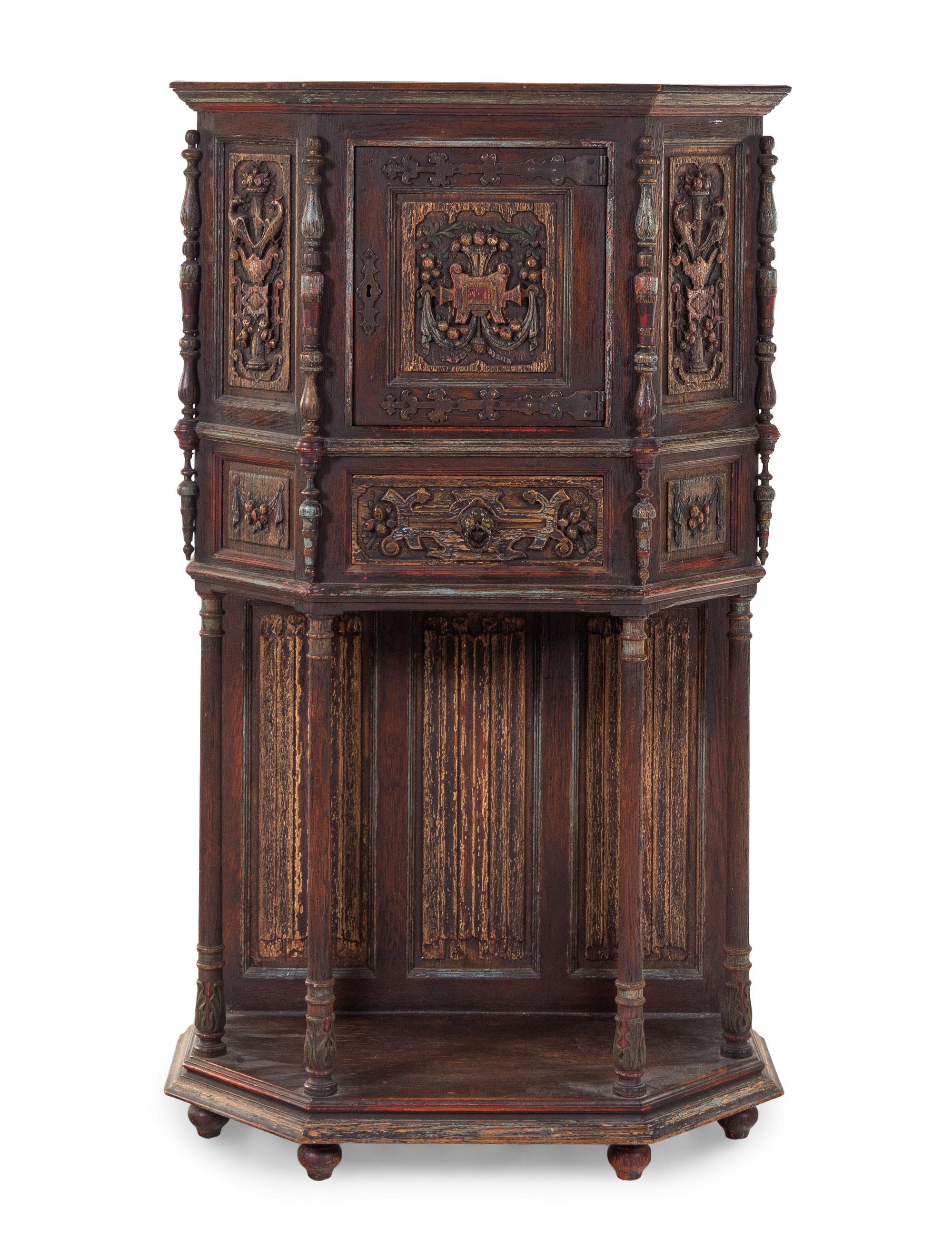 A Gothic Revival Oak Cabinet on Stand