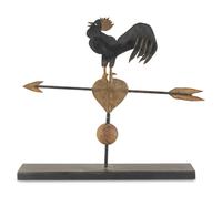 A Parcel Gilt Cut Sheet Iron Rooster on Heart Weathervane
