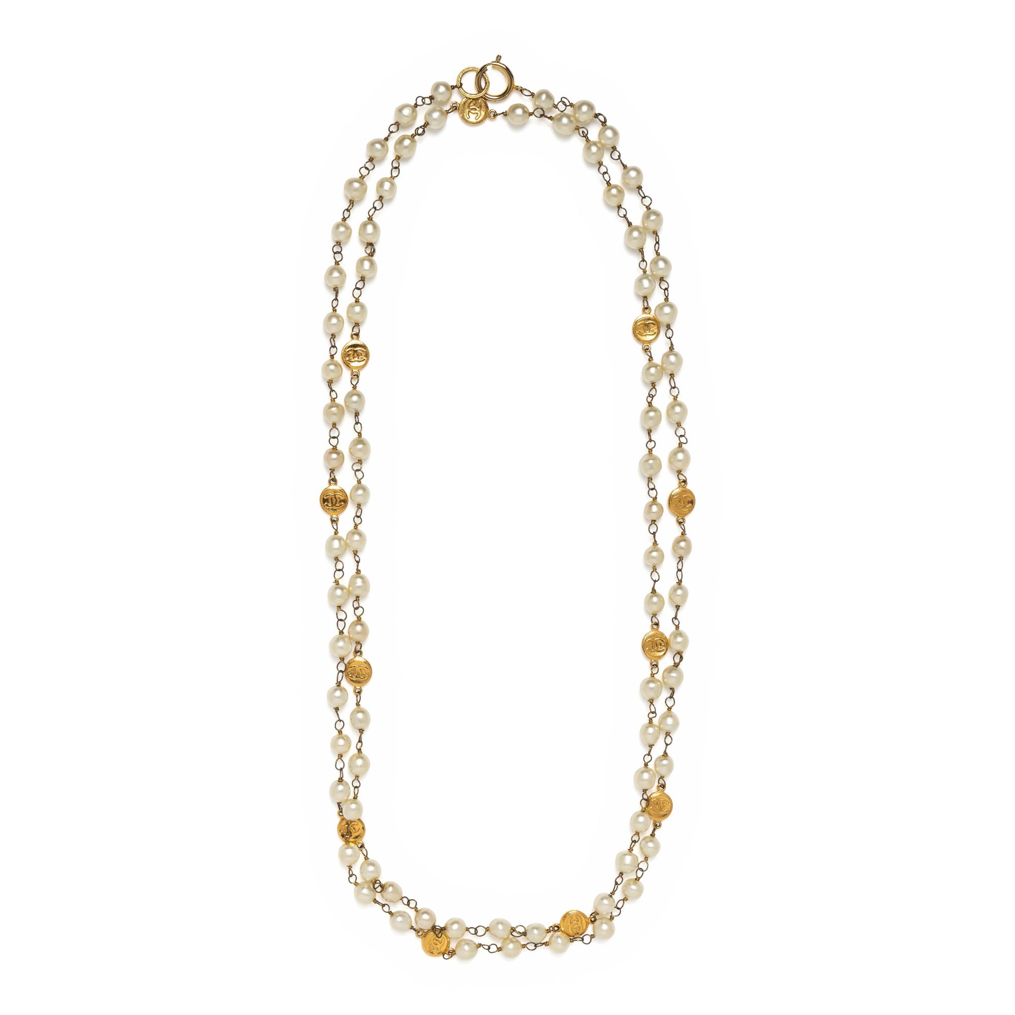 Chanel, Long Sautoir with Gripoix Pearls & CC Coins