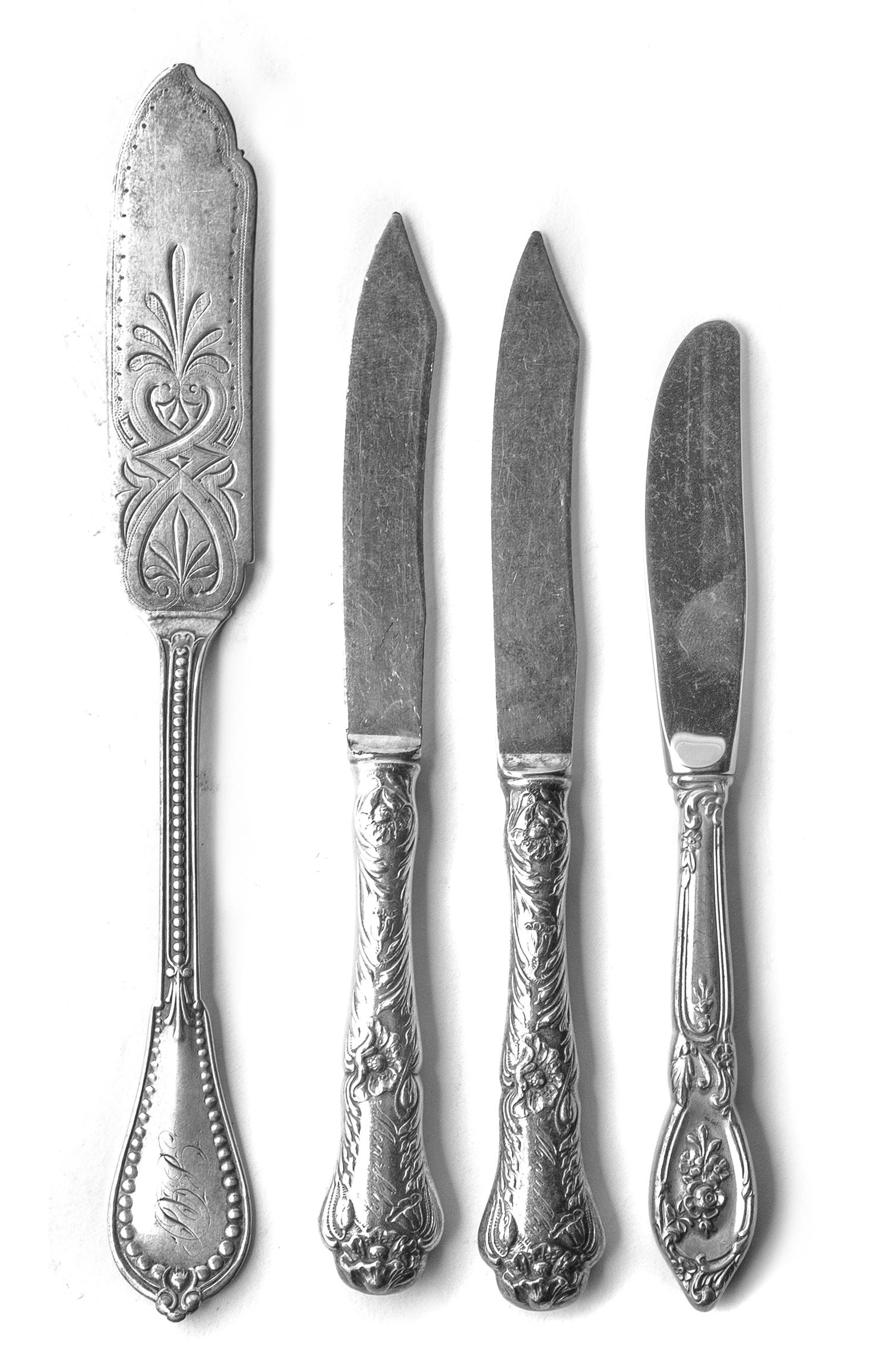 A Collection of American Silver and Silver-Plate Flatware Articles, Various Makers, comprising: 6 fish knives 9 butter spreaders togeth