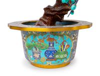 Two Chinese Hardstone Trees in Cloisonne Enamel Jardinieres — 20TH CENTURY
