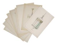 A Collection of Pencil and Ink Prototype Drawings for Beardslee Chandelier Co.
