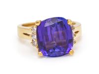 A 14 Karat Yellow Gold, Tanzanite and Diamond Ring,