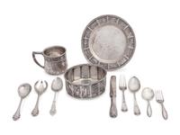 A Collection of American and Danish Silver Children's Flatware and Dishes