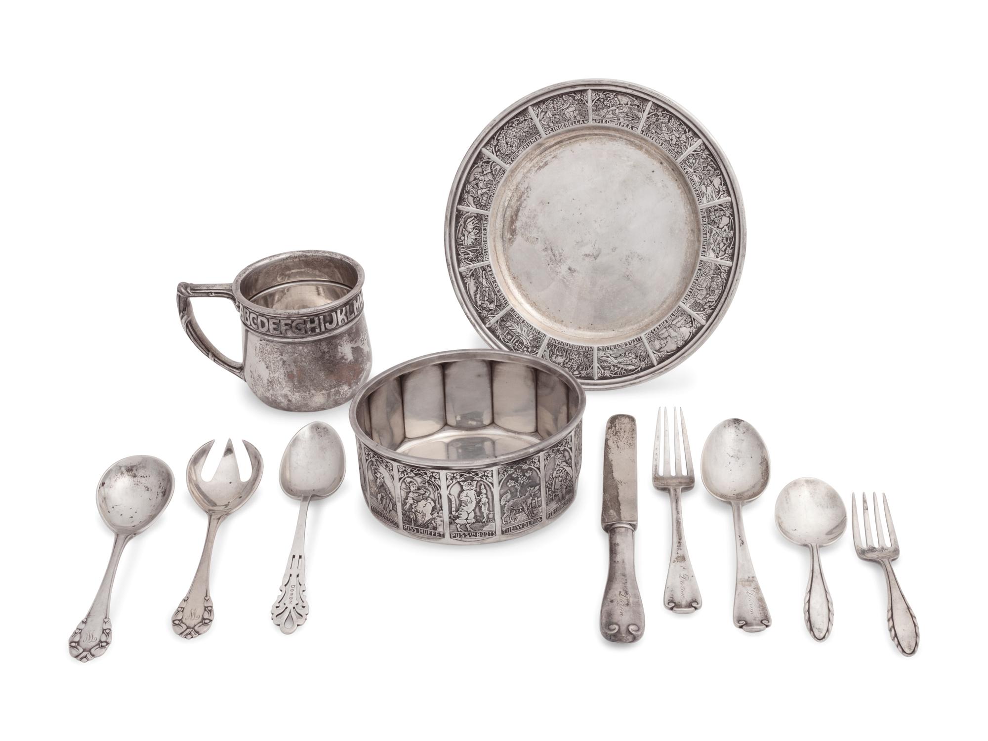A Collection of American and Danish Silver Children's Flatware and Dishes