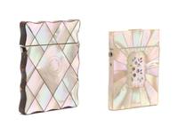 Two Mother-of-Pearl Veneered Card Cases, Height 4 inches.