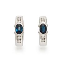 SAPPHIRE, DIAMOND, AND WHITE GOLD HOOP EARRINGS