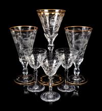 A Group of Gilt Decorated and Etched Glass Stemware Articles