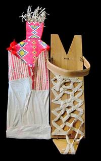 Cradle board and associated quill-worked hide hood dakota springs, 1950