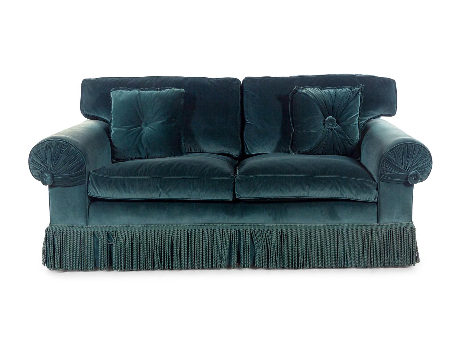 A Green Velvet Upholstered Sofa