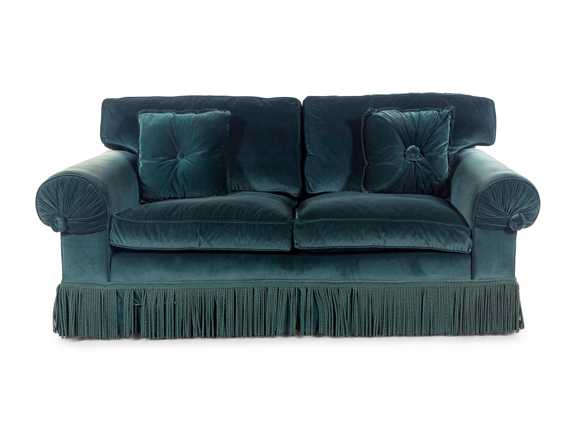 A Green Velvet Upholstered Sofa