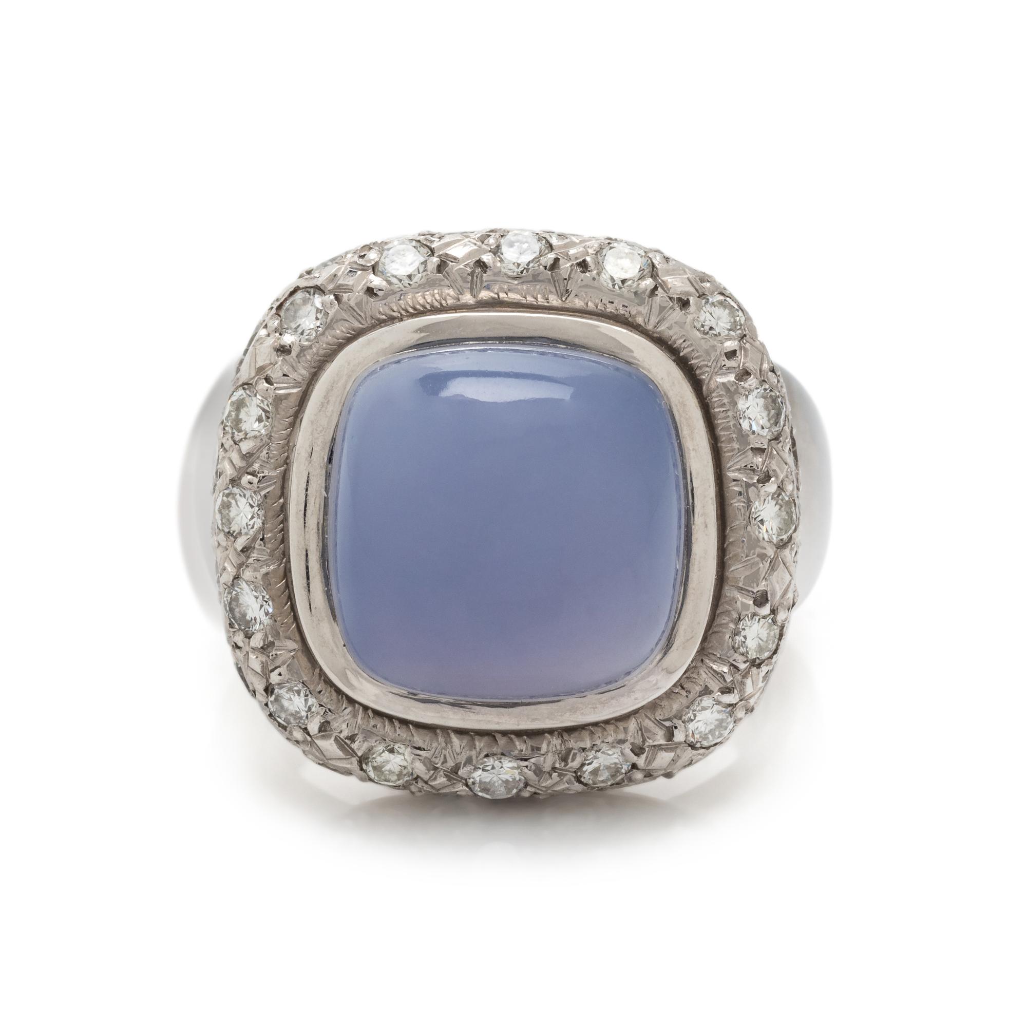 BLUE CHALCEDONY AND DIAMOND RING