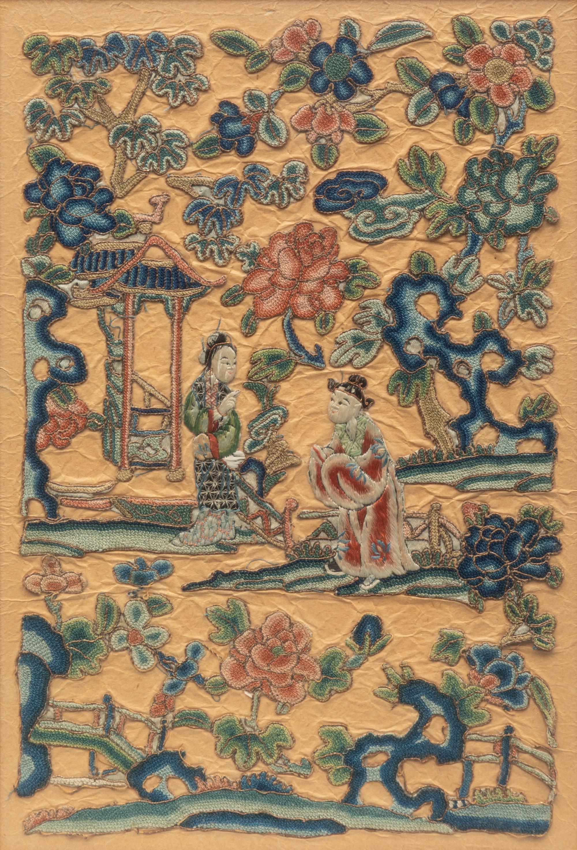 Eight Chinese Embroidered Silk Panels