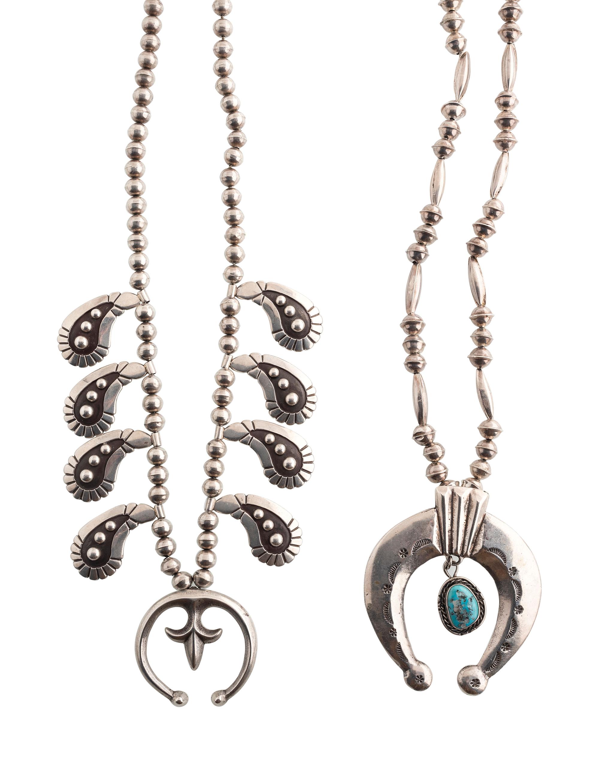 Navajo Silver Squash Blossom and Naja Necklaces