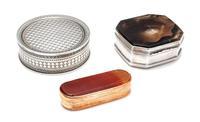 A Georgian Silver and Agate Mounted Snuff Box, Maker's marks Obscured, 18th Century, of square form with canted corners, the side engra