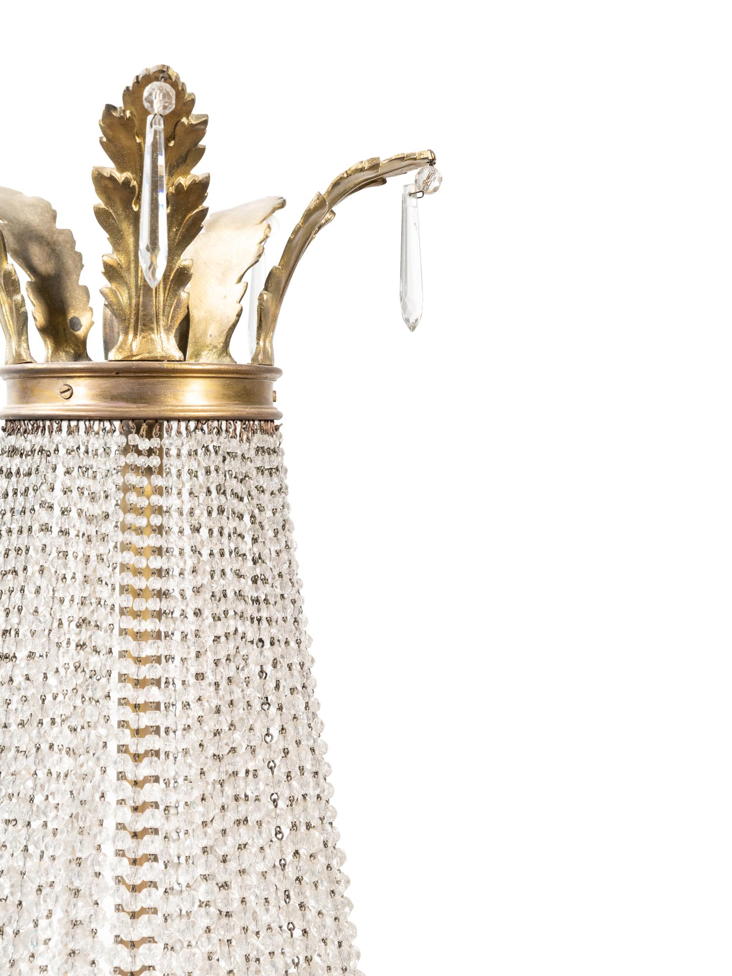 An Empire Style Gilt Bronze and Beaded Glass Chandelier