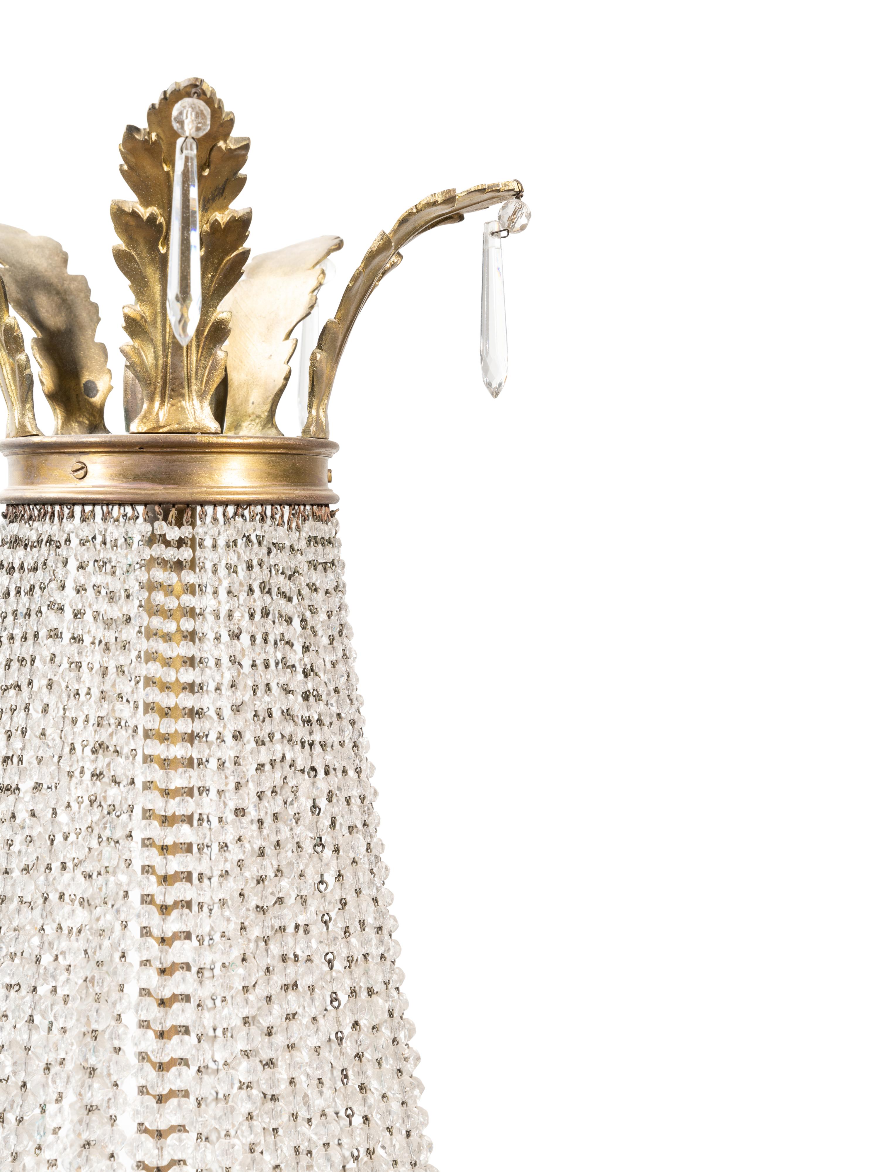 An Empire Style Gilt Bronze and Beaded Glass Chandelier