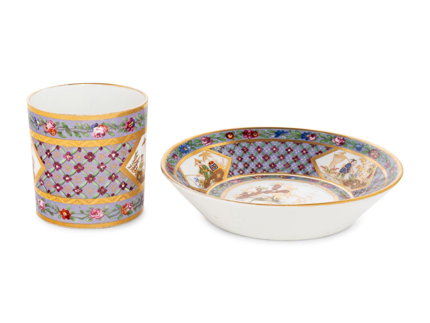 A Sèvres Lavender-Ground Chinoiserie Hard-Paste Porcelain Cup and a Saucer ( Gobelet 'Litron' et une Soucoupe, 1ère Grandeur )