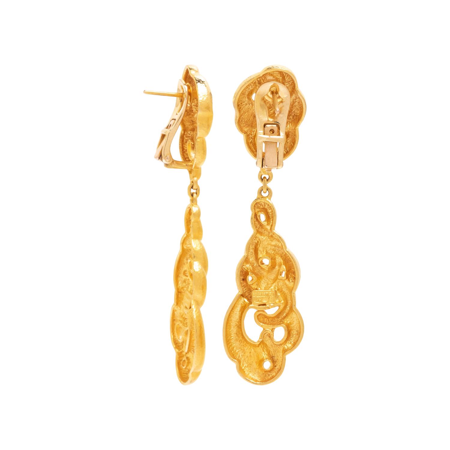 LALAOUNIS, YELLOW GOLD PENDANT EARRINGS
