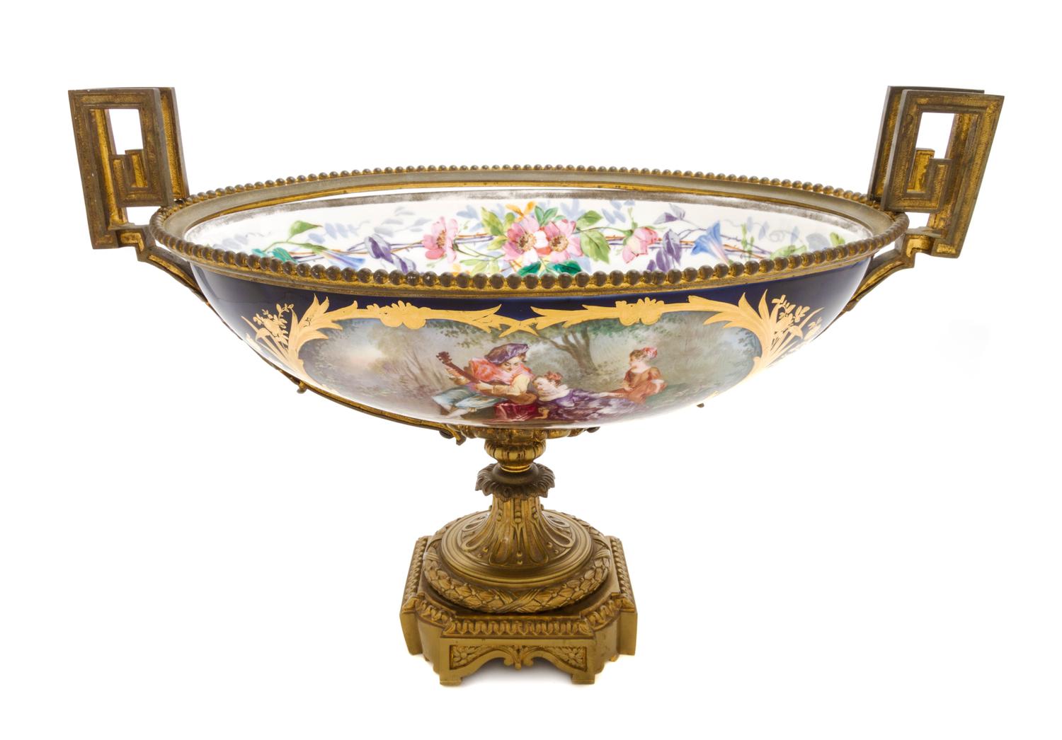 A Sevres Style Gilt Bronze Mounted Porcelain Centerpiece Bowl, 19TH CENTURY, Width 21 1/4 inches. — 19TH CENTURY,
