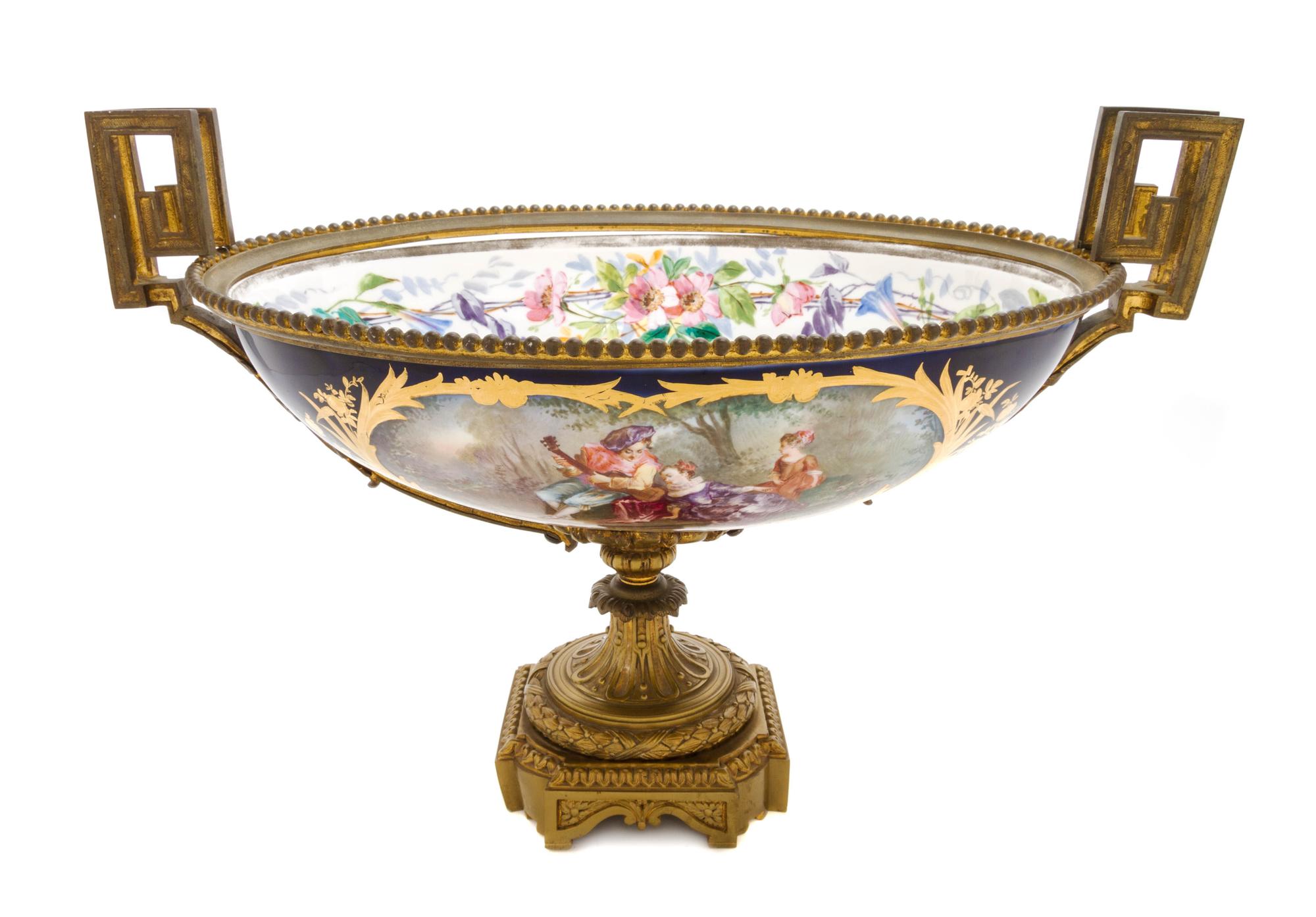 A Sevres Style Gilt Bronze Mounted Porcelain Centerpiece Bowl, 19TH CENTURY, Width 21 1/4 inches. — 19TH CENTURY,