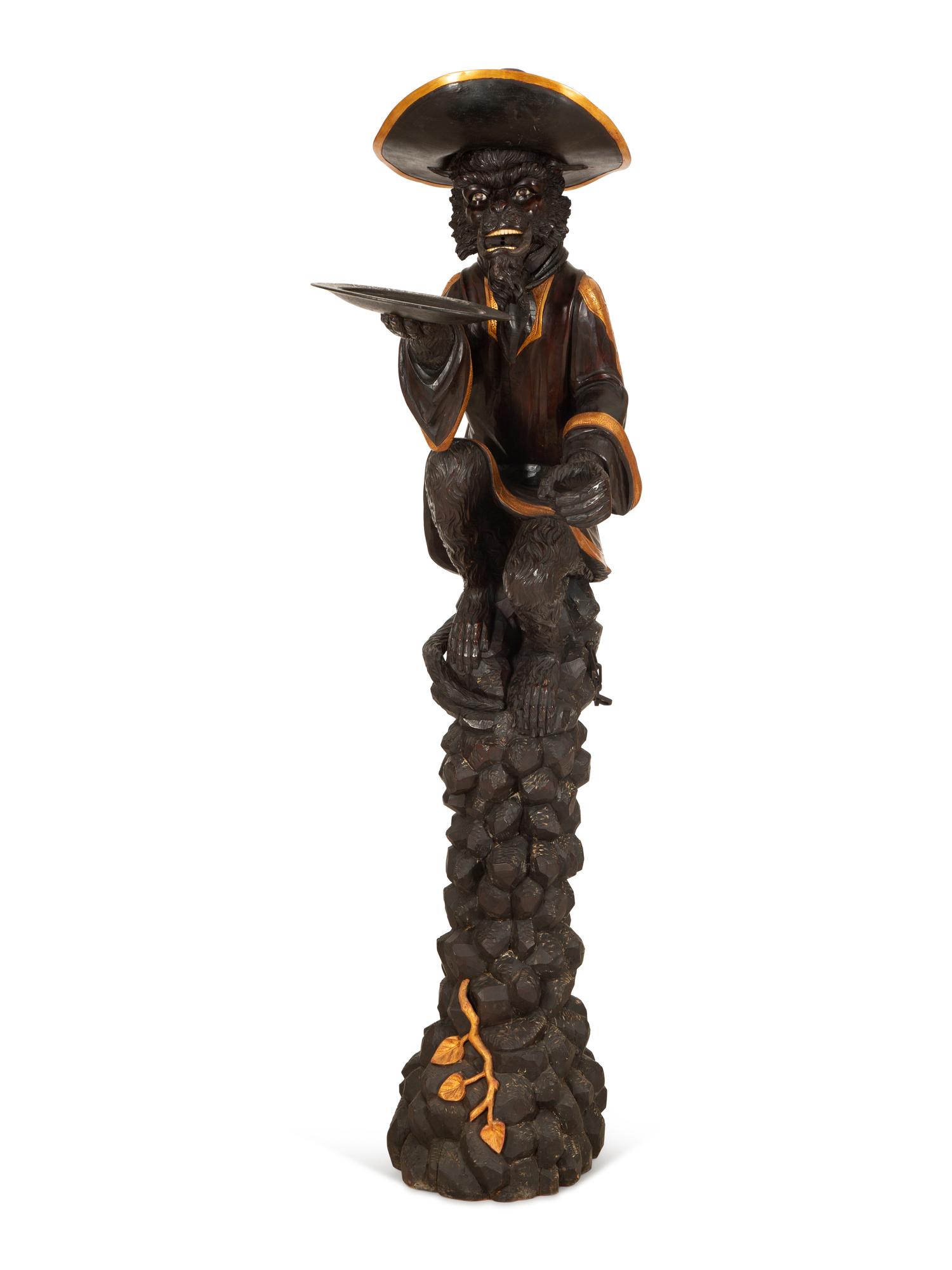 A Venetian Carved Wood and Parcel Gilt Figure of a Monkey Butler — 19th Century
