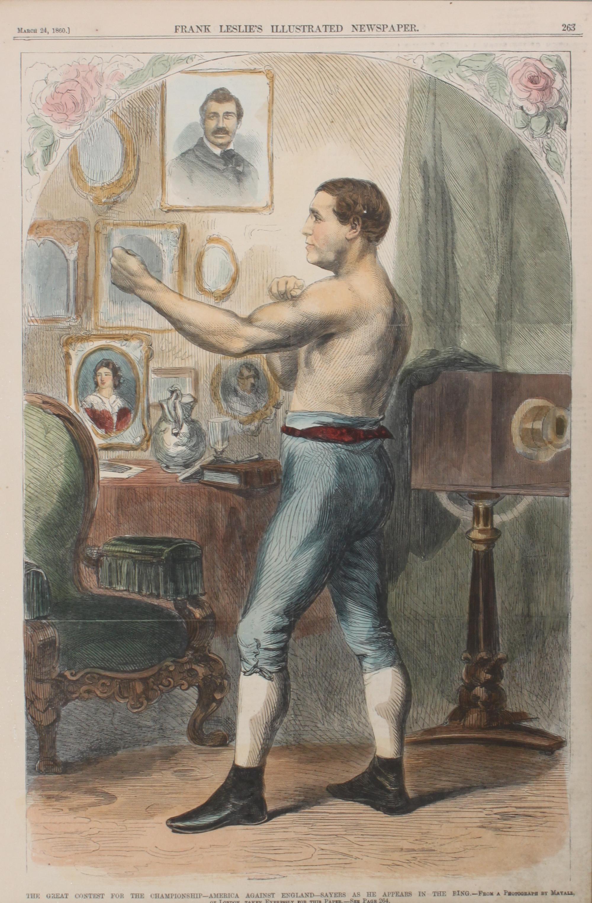 Three Hand Colored Engravings of Boxing Scenes Height 15 x width 10 inches — LATE 19TH CENTURY