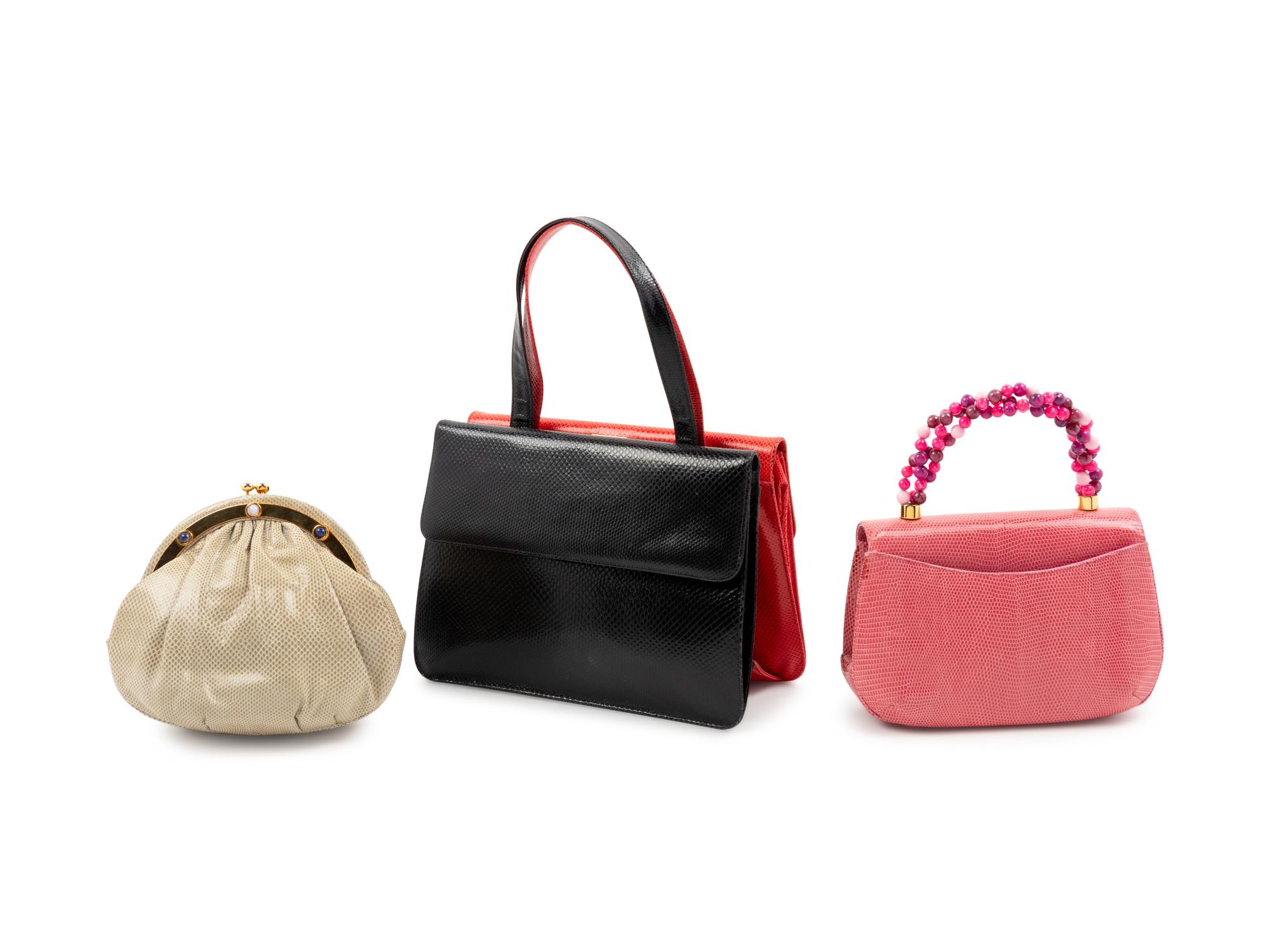 Three Judith Leiber Lizard Handbags, 1980-90s