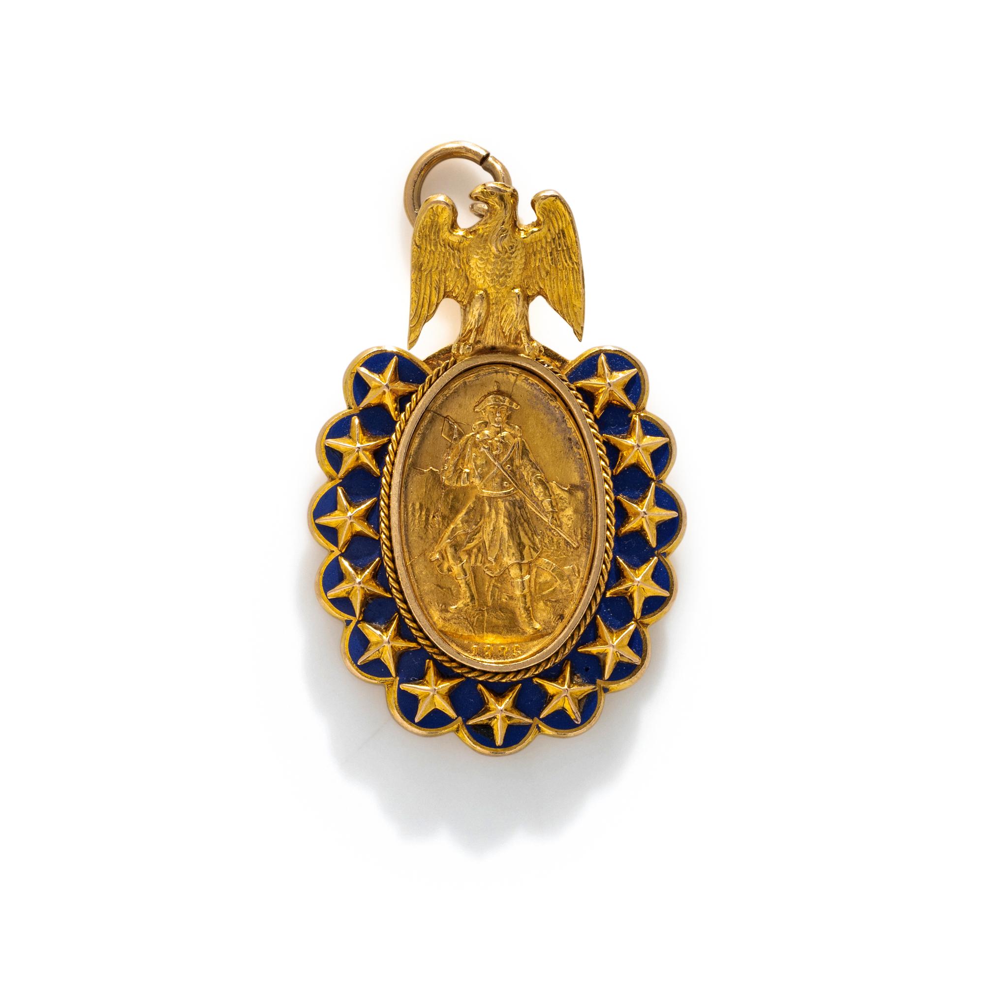 BAILEY, BANKS & BIDDLE, YELLOW GOLD AND ENAMEL 'SONS OF THE REVOLUTION' PENDANT