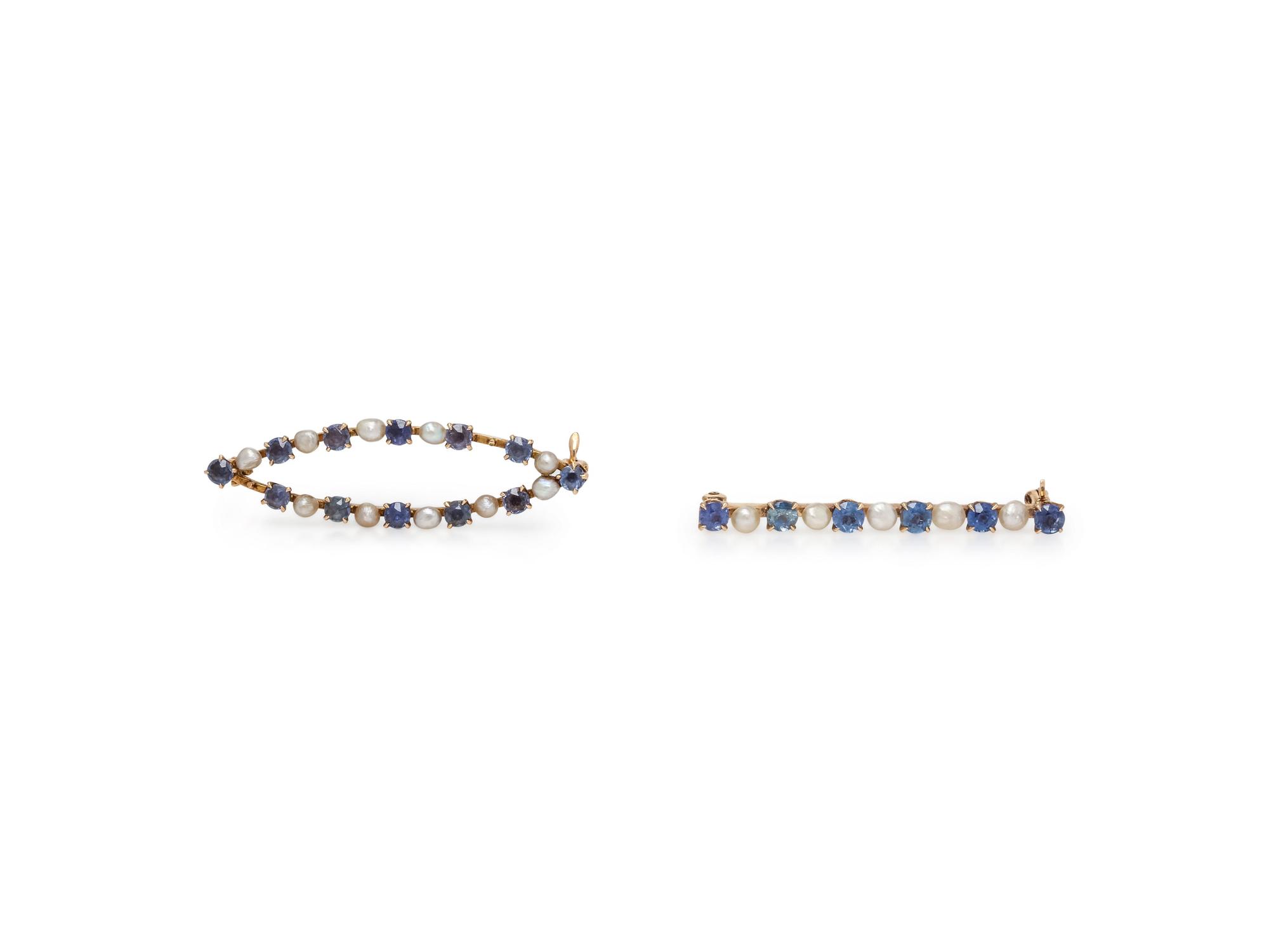 COLLECTION OF SAPPHIRE AND SEED PEARL BROOCHES
